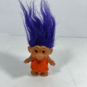 Vintage DAM Troll Doll-amber eyes purple  hair with top-3" felt dress